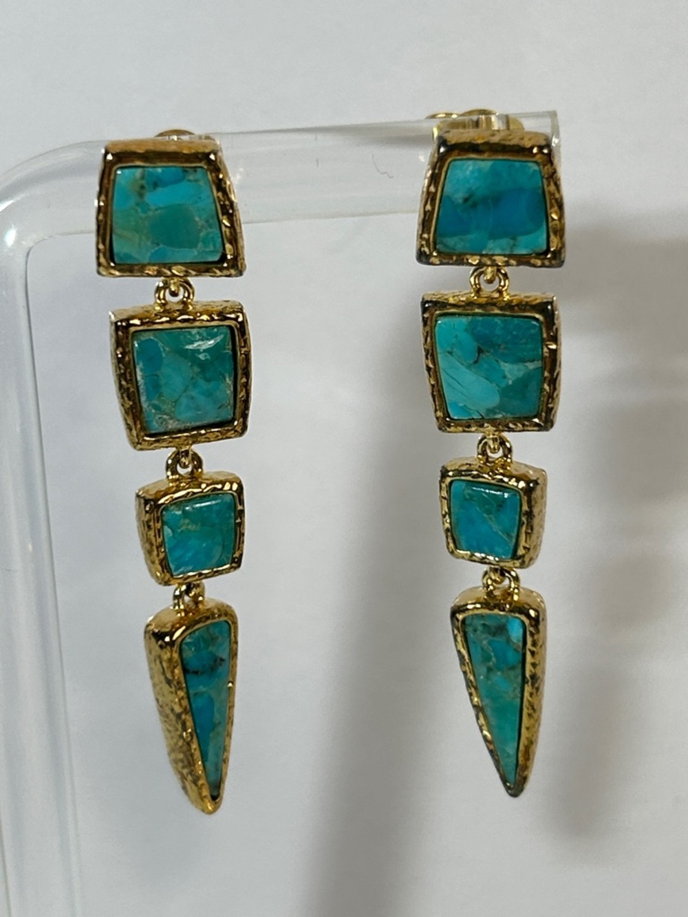 NWOT Bronzo Italia Gold Plated Genuine Turquoise Designer Earrings